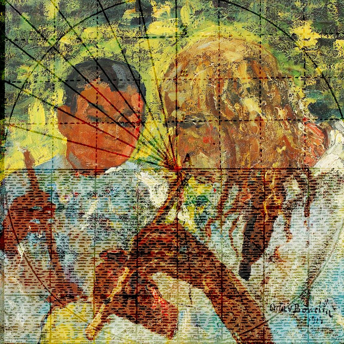 An illustration of two people playing instruments.